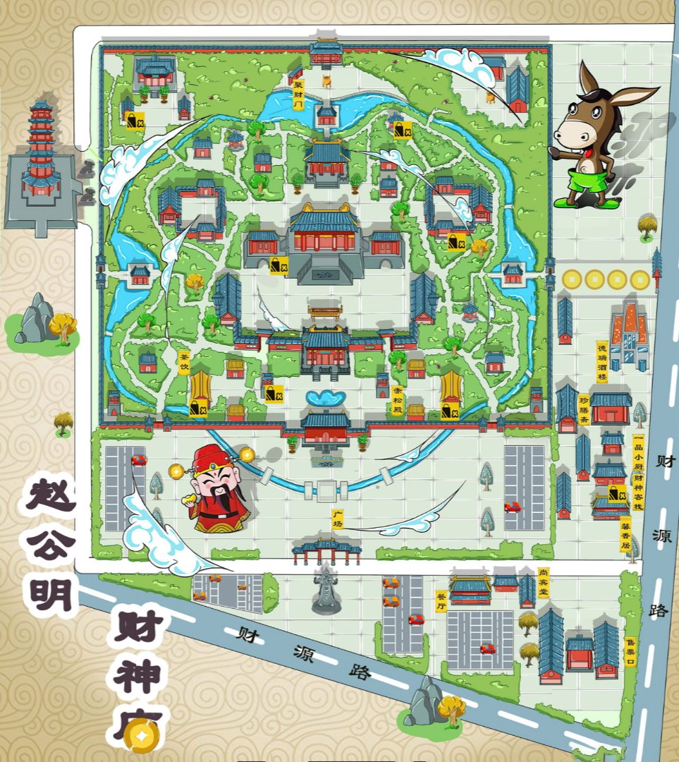 新州镇寺庙类手绘地图
